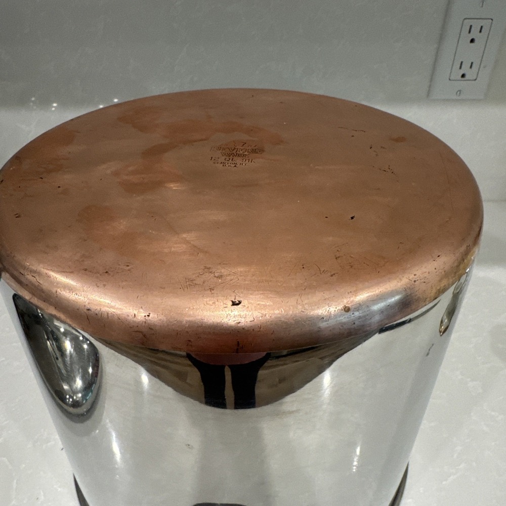 Revere Ware 12 Qt Stock Pot with Lid 1801 Copper Bottom Clinton IL USA With Lid - Picture 9 of 10
